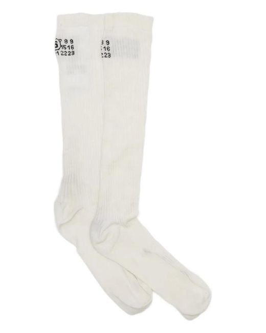 MM6 by Maison Margiela White Numeric Logo Ribbed Socks