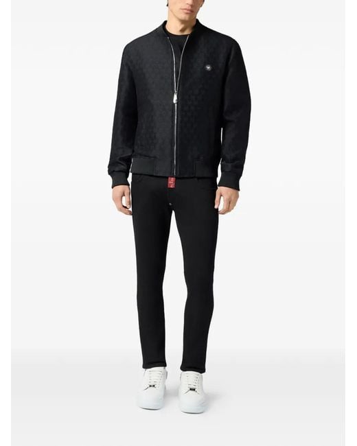 Philipp Plein Black Jacquard Monogram Bomber Jacket for men
