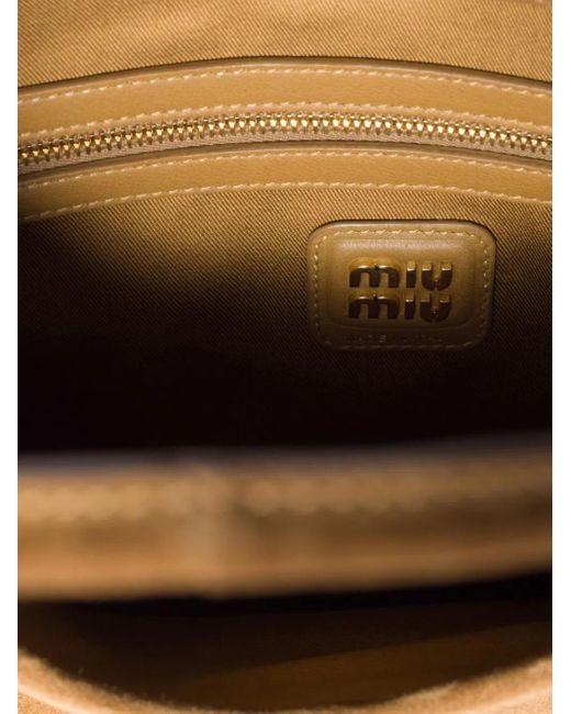 Miu Miu Natural Ivy Schultertasche Aus Wildleder Mit Logo-Detail