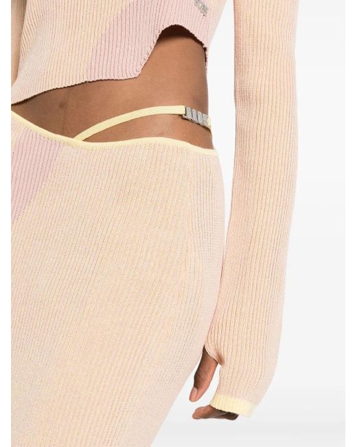 Gcds Natural Comma Logo-Plaque Ribbed Skirt