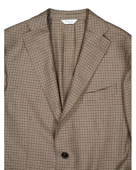 Boglioli Brown Single-Breasted Checked Blazer for men
