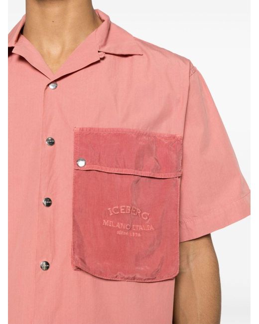 Camisa con logo bordado Iceberg de hombre de color Pink