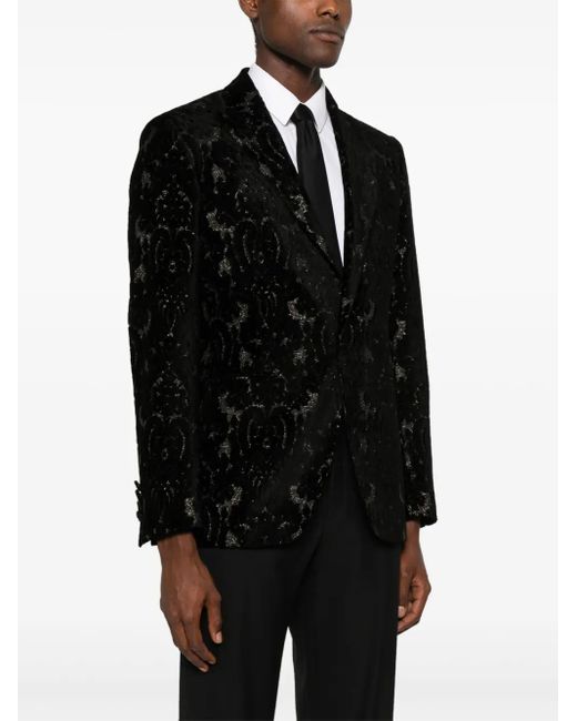 Etro Black Devoré-Effect Single-Breasted Blazer for men