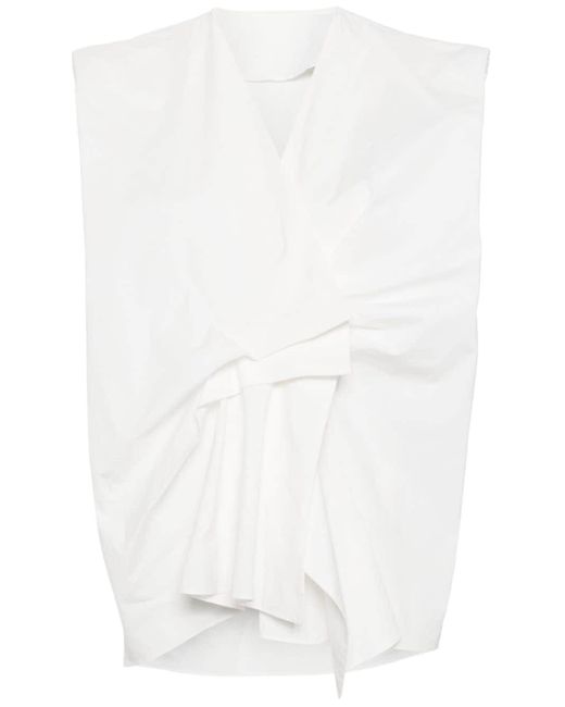 Blusa smanicata plissettata di JNBY in White