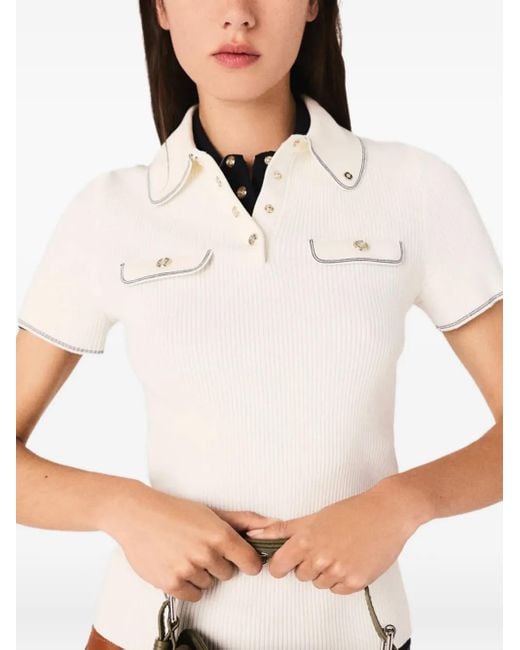 Maje Ribbed-Knit Polo Shirt in White Lyst UK