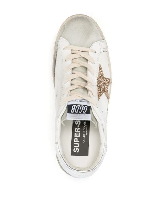 Golden Goose Deluxe Brand White Super-Star Trainers With Glitter Star And Ice- Suede Inserts