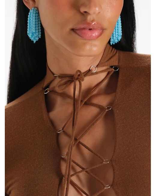 MANURI Brown Jamie Lace-Up Top
