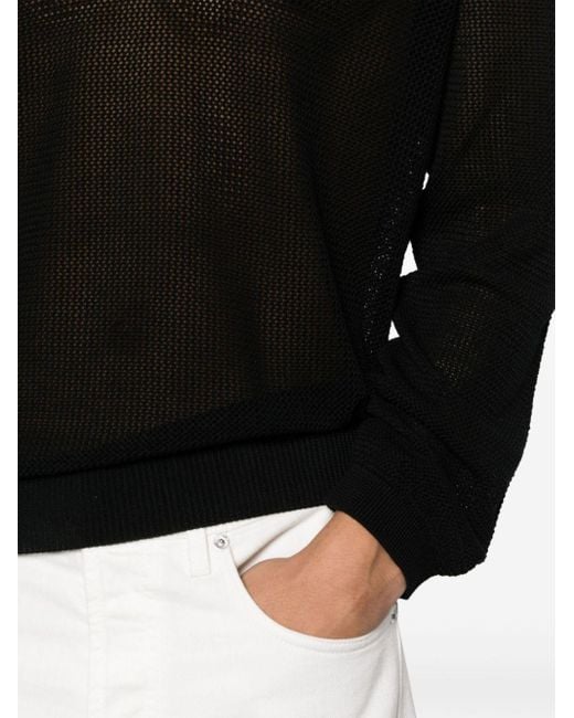 Laneus Black Open-knit Polo Top for men