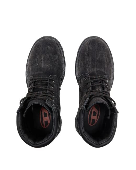 DIESEL Black D-Hammer Faded Lace-Up Boots for men