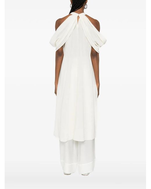 ELEH White Draped Halterneck Top