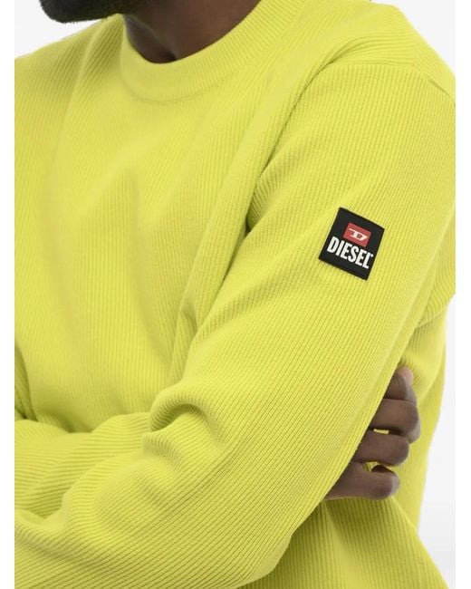 DIESEL Yellow Ribbed-Knit Logo-Patch Sweater for men