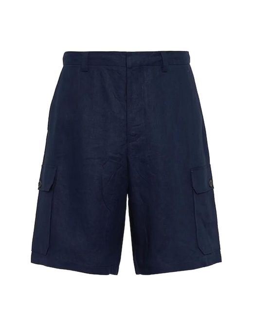 Prada Blue Linen Cargo Shorts for men
