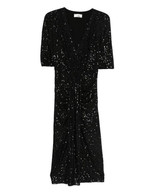 Nissa Black Sequinned Midi Dress