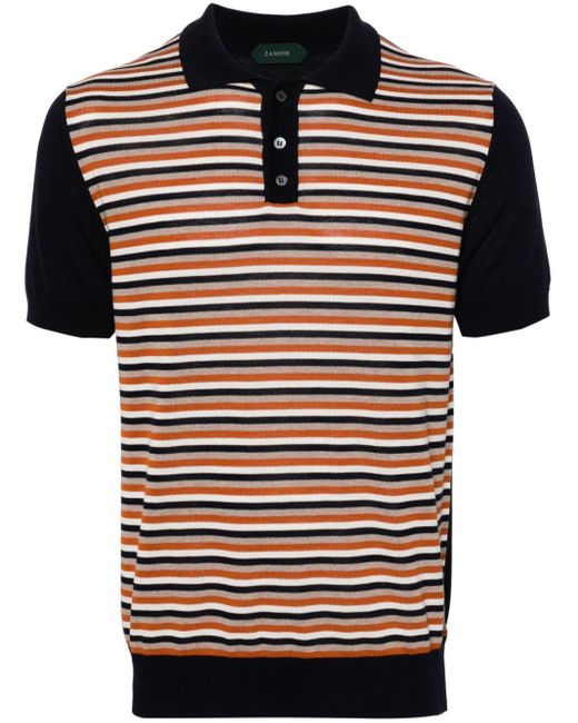 Zanone Black Striped Intarsia-knit Polo Shirt for men