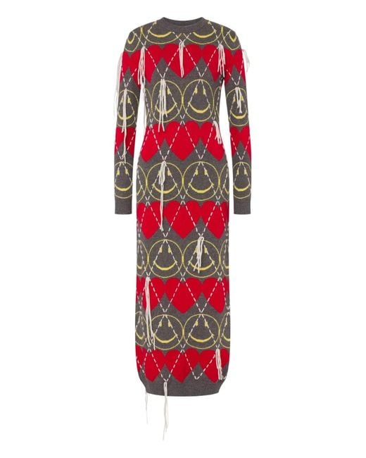 Moschino Red Midi Heart-Pattern Dress