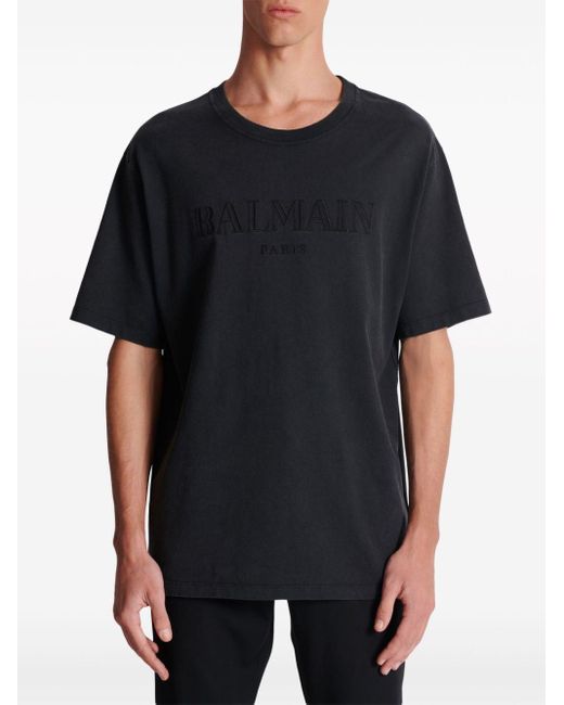 Camiseta con logo bordado Balmain de hombre de color Black