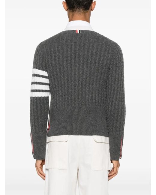 Thom Browne 4 Bar Stripe Cardigan Mit Zopfmuster in Gray für Herren