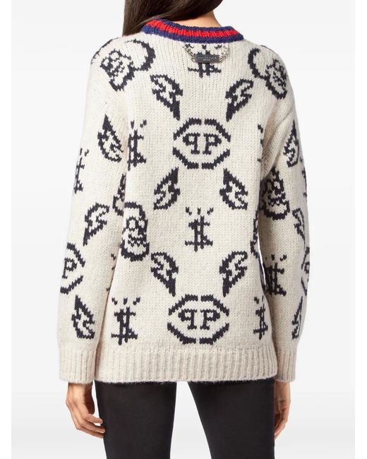 Philipp Plein White Alpaca Wool Usa Pullover Round Neck Ls