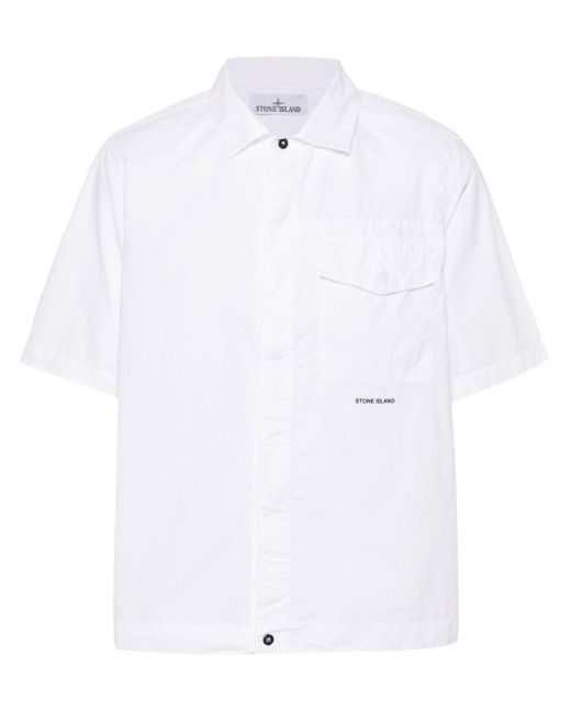 Stone Island White Logo-print Cotton Shirt for men
