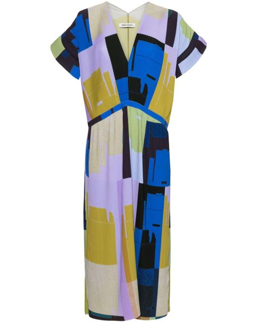 Henrik Vibskov Blue Transit Abstract-print Plissé Midi Dress