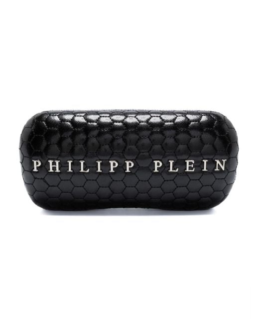 Philipp Plein Black Logo-plaque Oversize-frame Sunglasses for men