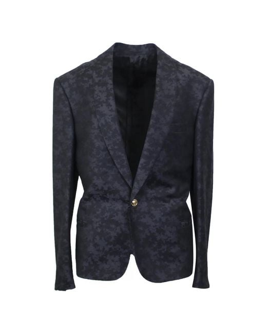 Versace Blue Camo-Jacquard Single-Breasted Blazer for men