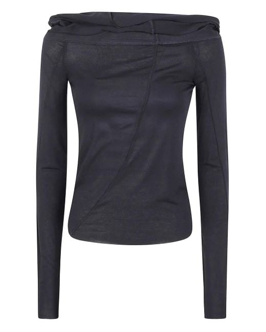 Thom Krom Blue Off-Shoulder Draped T-Shirt