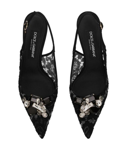 Dolce & Gabbana Black Crystal Lace Slingback Pumps