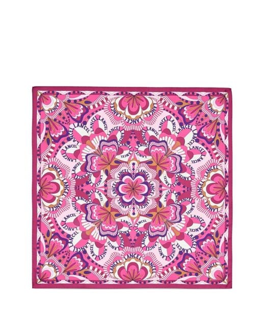 Lancel Pink Printed Silk Square Scarf