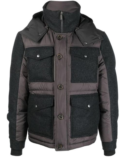 Canali Black Hooded Padded Jacket for men