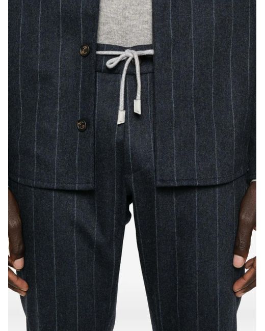 Eleventy Blue Pinstripe Drawstring Trousers for men