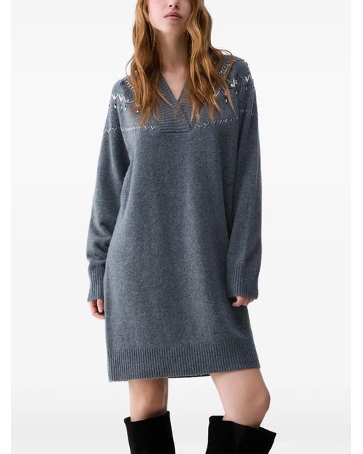 Liu Jo Blue Knit Dress With Jewel Embroidery