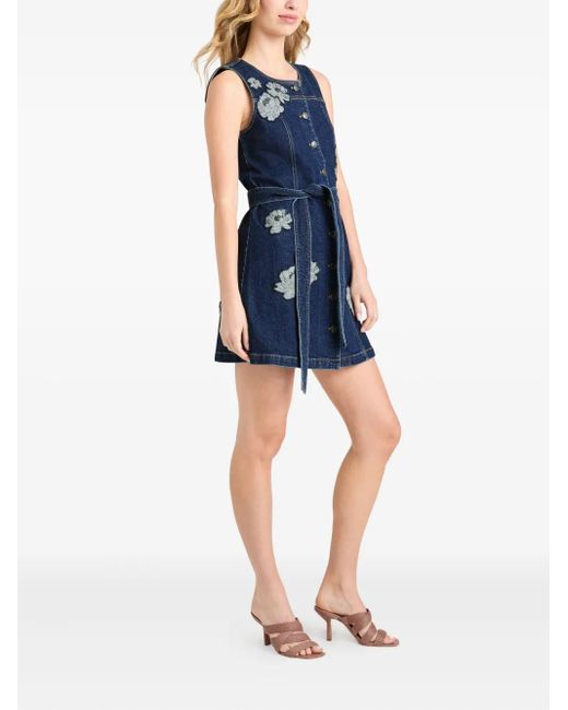 Cinq À Sept Blue Marsha Floral-Appliqué Button-Front Mini Dress