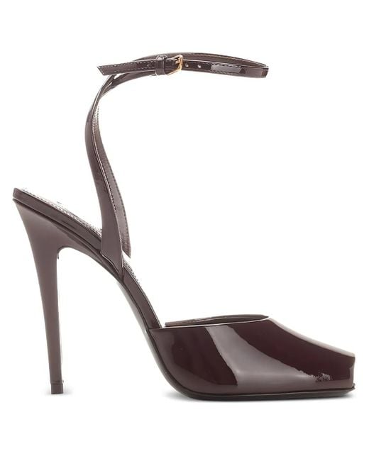 Saint Laurent Brown 110Mm La Scandale Patent-Leather Sandals
