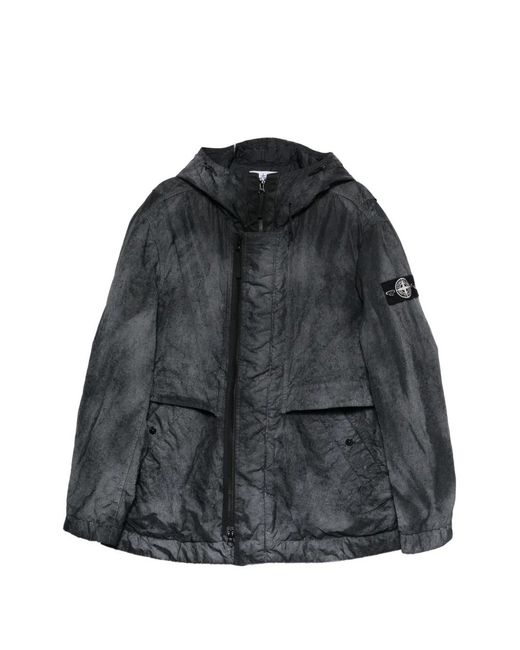 Stone Island Black 4100072 Dense Nylon-Tc, Hand Sprayed Reflective Jacket for men