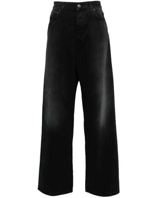 Balenciaga Black Denim Size Sticker Mid-rise Wide-leg Jeans
