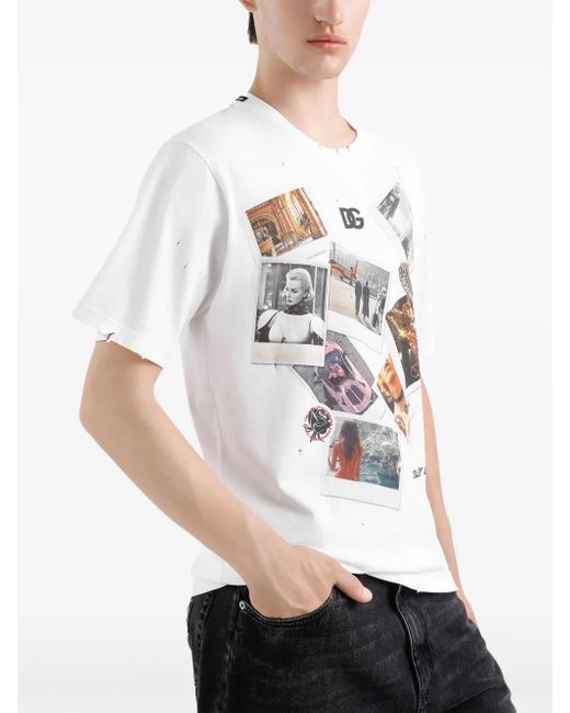 メンズ Dolce & Gabbana ホワイト Postcard プリント コットン Tシャツ White