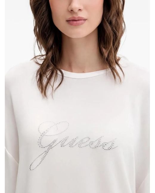 Guess White Rhinestone-Embellished Logo-Script Pajamas