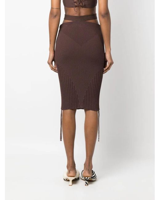 ANDREADAMO Brown Ribbed-Knit Pencil Skirt