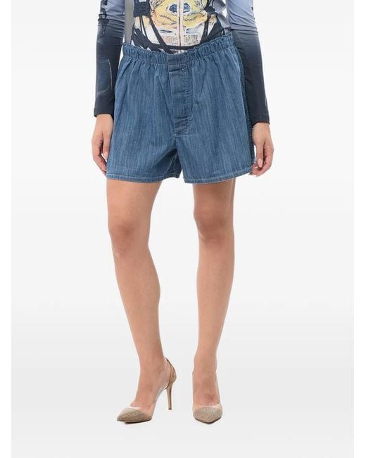 HOMMEGIRLS Blue Elasticated-Waist Denim Shorts