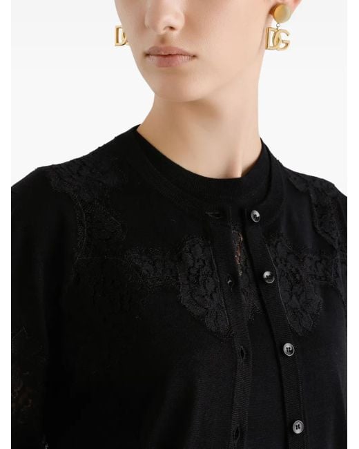 Dolce & Gabbana Black Lace-Panel Cardigan