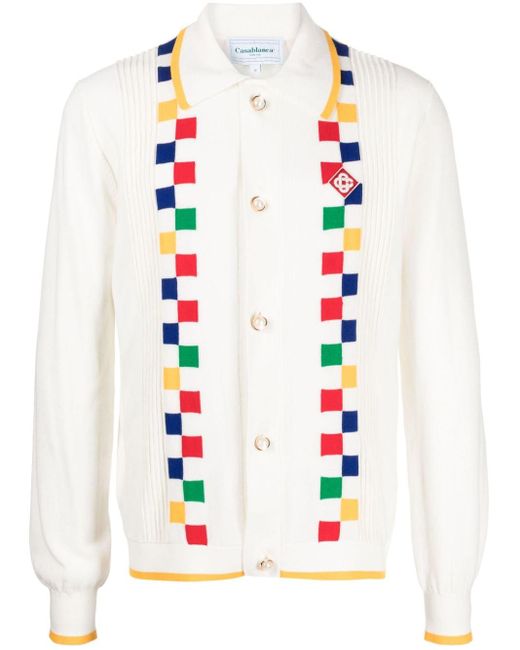 Casablancabrand White Check-pattern Cotton Cardigan for men