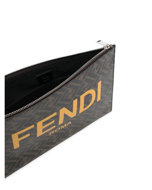 Fendi Black Ff-logo Print Clutch Bag for men