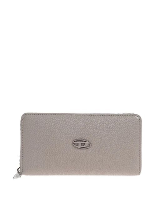 DIESEL Gray Zip-Around Logo-Plaque Wallet for men