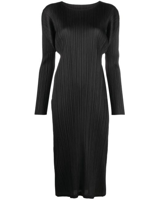Pleats Please Issey Miyake Black September Plissé-Satin Midi Dress
