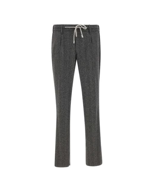 Eleventy Gray Herringbone-Pattern Drawstring Trousers for men