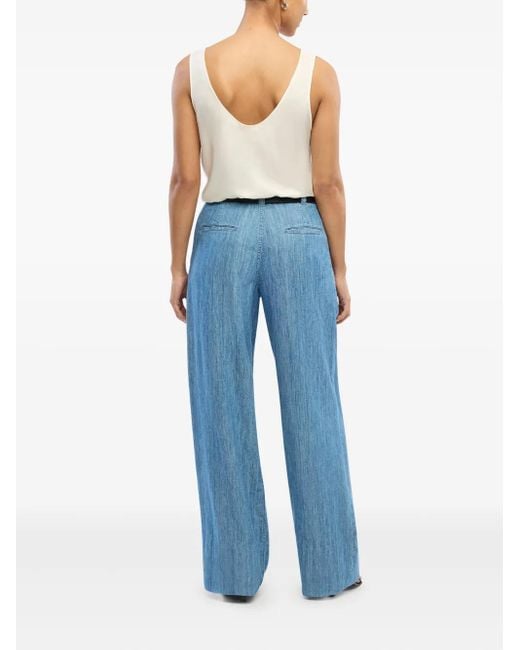 Another Tomorrow Blue Chambray-Hose Mit Weitem Bein