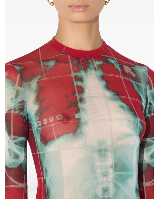 Jean Paul Gaultier Red Squeletor Mesh Long Dress