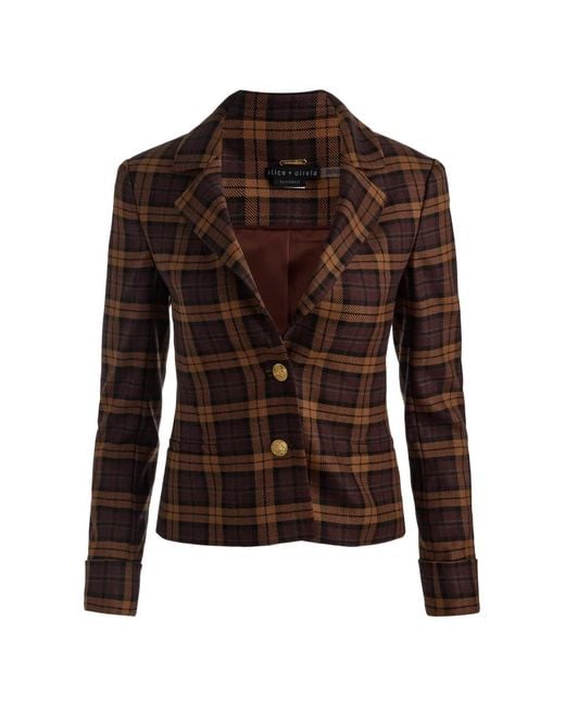 Alice + Olivia Brown Macey Plaid Blazer