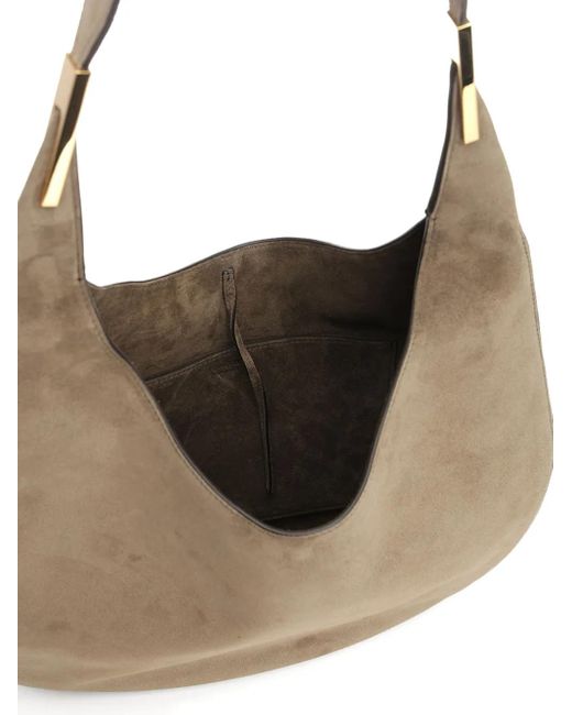 SAVETTE Gray Suede Crescent Shoulder Bag
